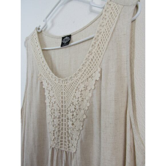 Cal Style XL Linen Blend Crochet Scooop Neck Tank Top Cream Oatmeal Bohemian - Picture 5 of 6